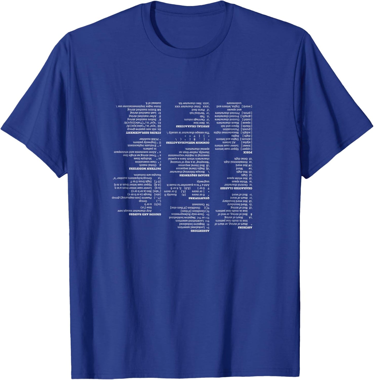RegEx Cheat Sheet - Linux Geek Humor for Programmer T-Shirt - T-Shirt | Royal