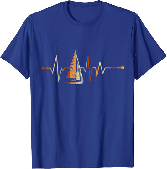 Sea Captain Gift Sail Boat Heartbeat Boat Sailing T-Shirt - T-Shirt | Royal