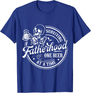 Surviving Fatherhood One Beer At A Time Funny Father's Day T-Shirt - T-Shirt | Royal