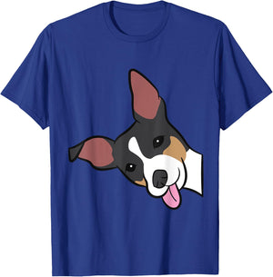 Rat Terrier Dog Peeking From Side Funny Rat Terrier Men Women Girls Kids T-Shirt - T-Shirt | Royal