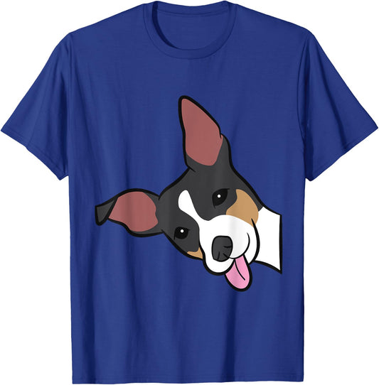 Rat Terrier Dog Peeking From Side Funny Rat Terrier Men Women Girls Kids T-Shirt - T-Shirt | Royal