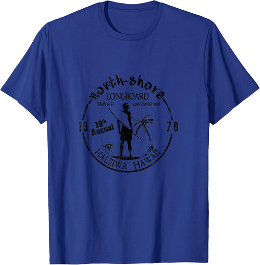 Vintage Hawaii Long Board North Shore Surf Beach Surfing T-Shirt - T-Shirt | Royal
