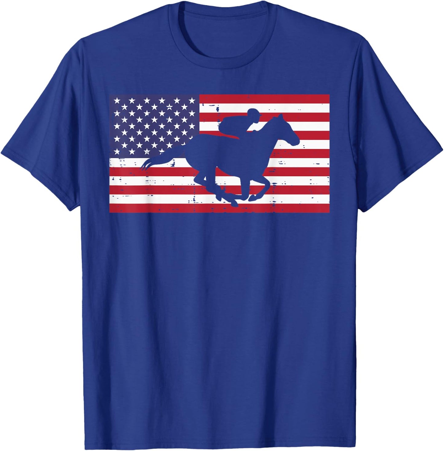 Horse Riding US Flag Horseback Racing Patriotic Equestrian T-Shirt - T-Shirt | Royal