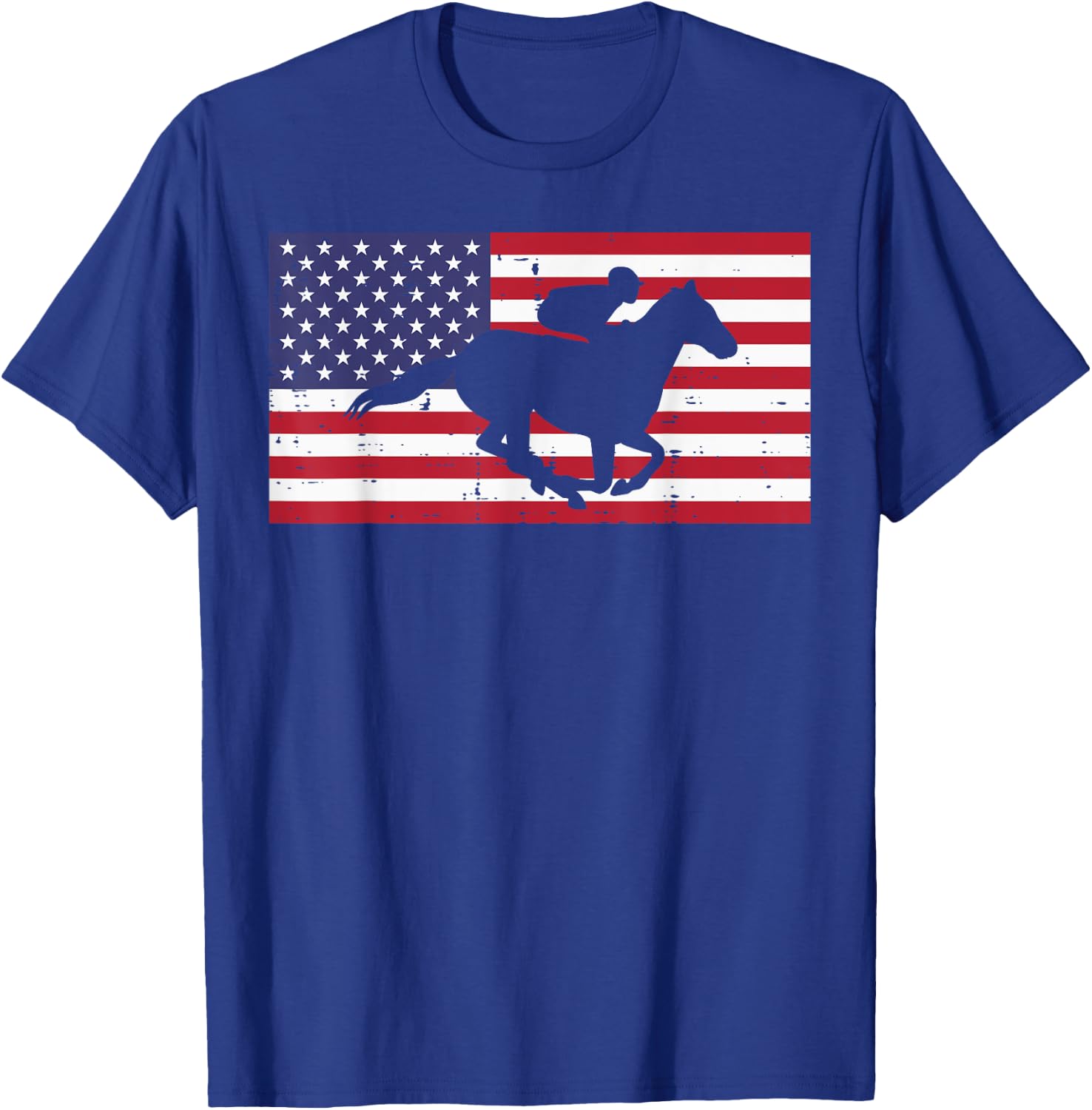 Horse Riding US Flag Horseback Racing Patriotic Equestrian T-Shirt - T-Shirt | Royal
