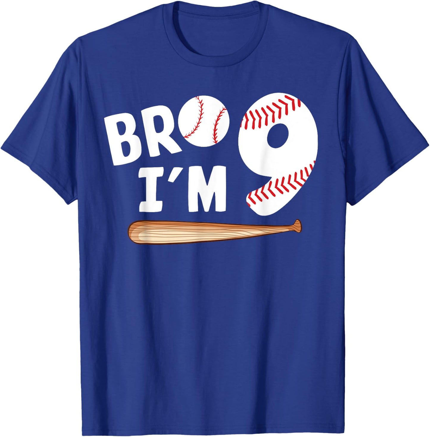 9th Birthday Shirt Boy Bro I'm 9 Year Old Baseball Theme T-Shirt - T-Shirt | Royal