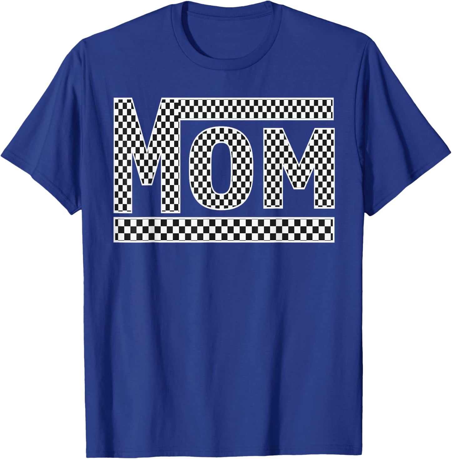 MOM Checkered Mother Mama Women Racing Pit Crew Funny T-Shirt - T-Shirt | Royal