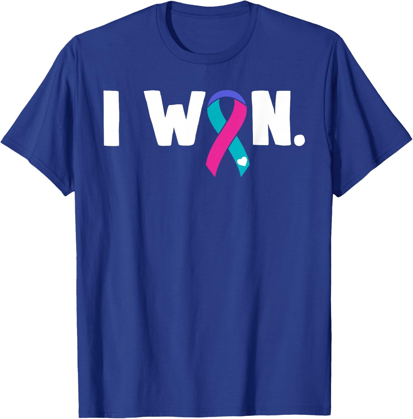 I Won Thyroid Cancer Cancer Survivor Blue Pink Teal Ribbon T-Shirt - T-Shirt | Royal