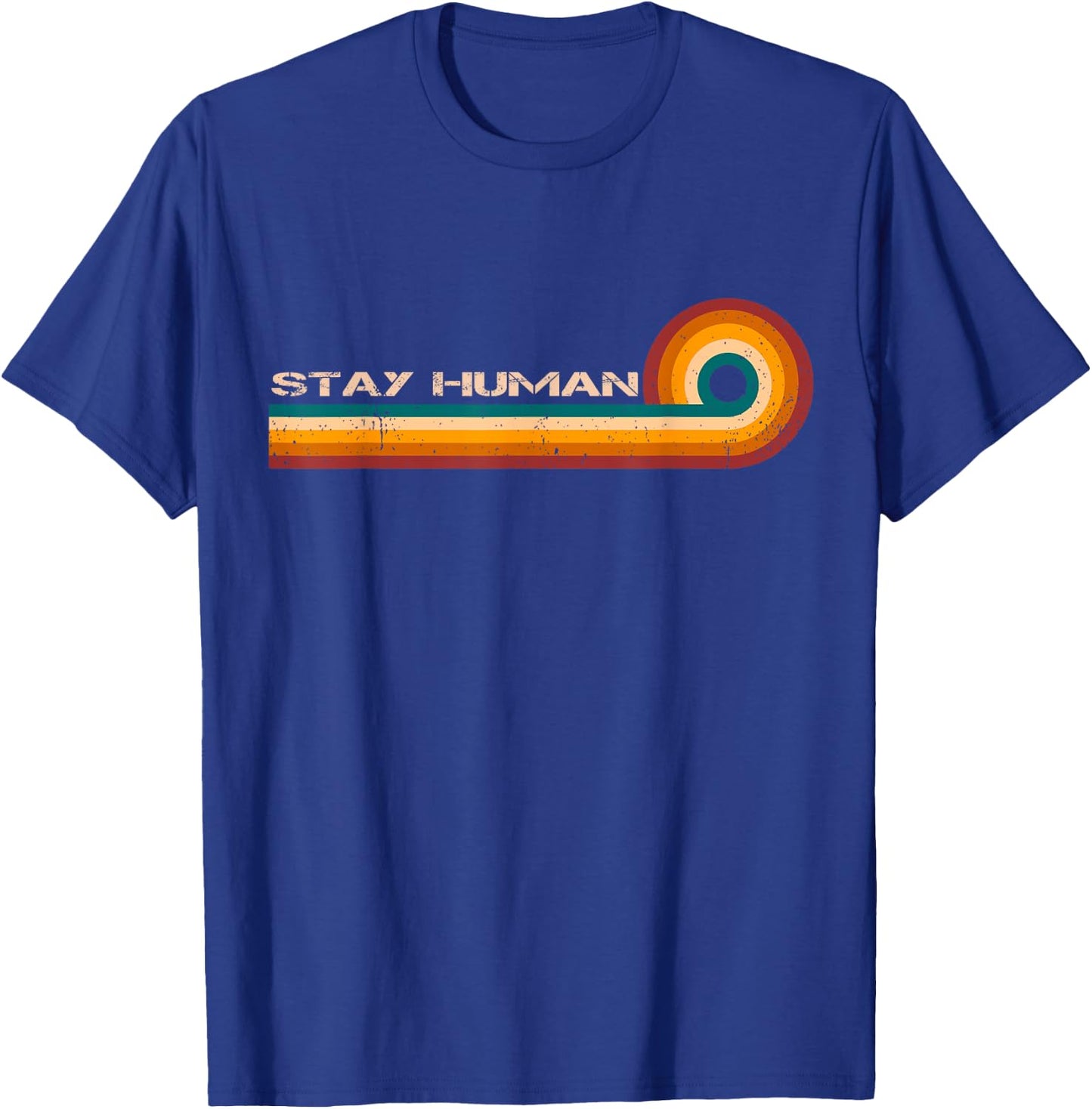Stay Human Retro Stripes Vintage T-Shirt - T-Shirt | Royal