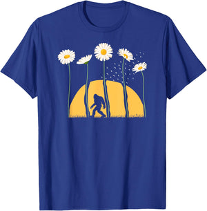 Sasquatch Spring Sunset Towering Daisy Flowers Bigfoot T-Shirt - T-Shirt | Royal