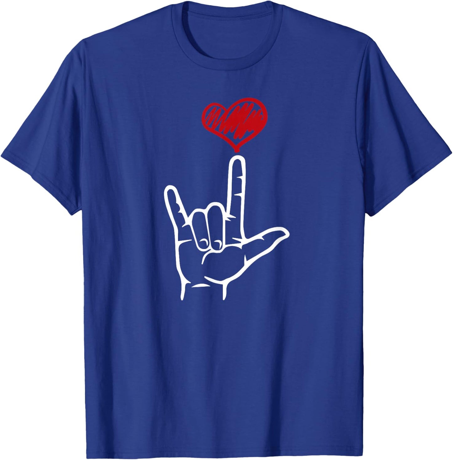 ASL I Love You Hand Heart American Sign Language T-Shirt - T-Shirt | Royal