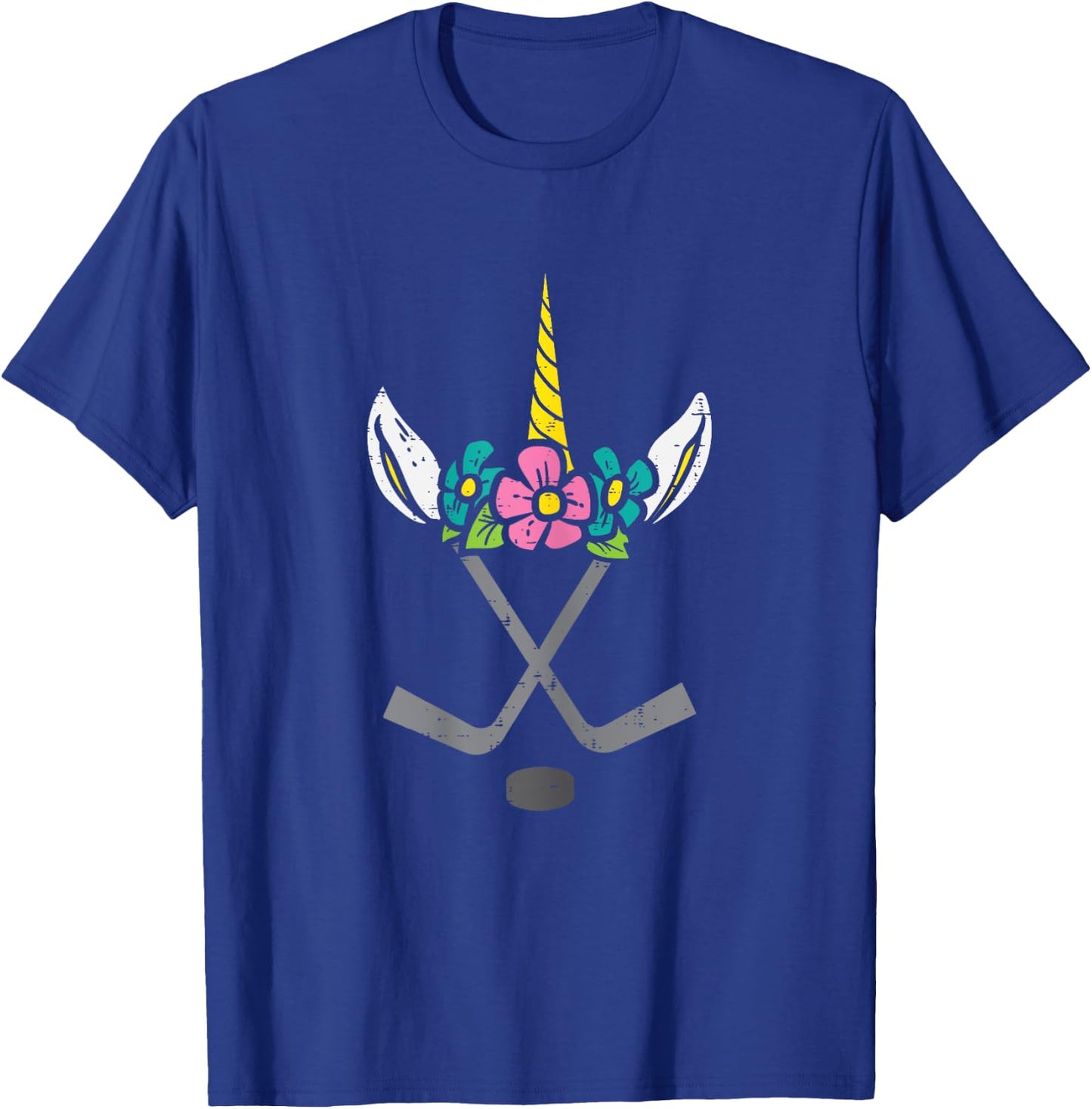 Unicorn Head Ice Hockey Cute Sports Player Girls Kids Women T-Shirt - T-Shirt | Royal