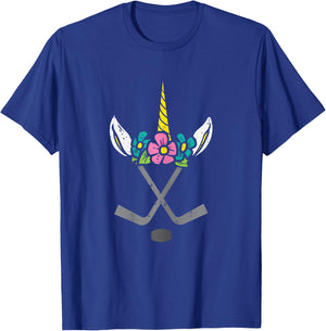 Unicorn Head Ice Hockey Cute Sports Player Girls Kids Women T-Shirt - T-Shirt | Royal