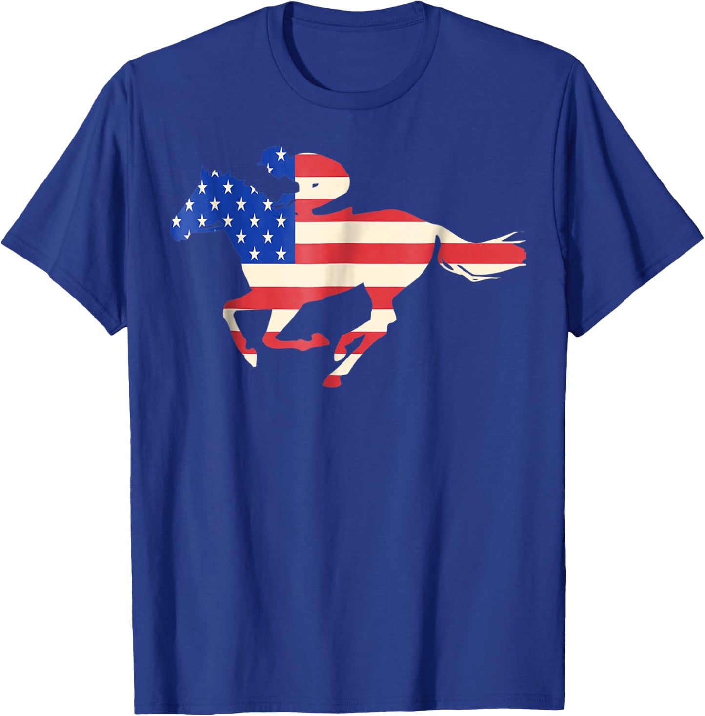 Horse Racing American Flag Equestrian Jockey Women Girls Kids Men T-Shirt - T-Shirt | Royal