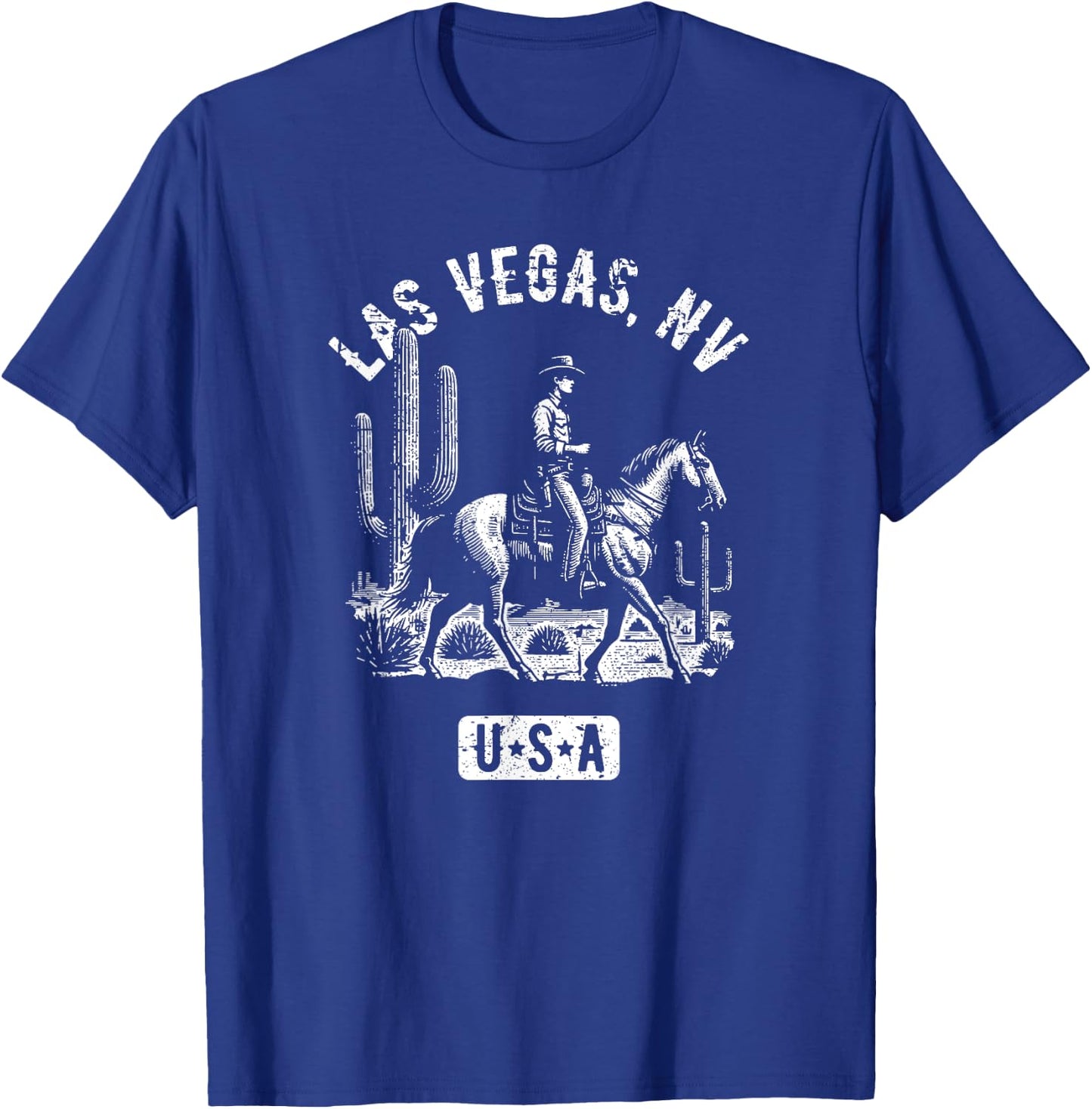 Las Vegas Nevada USA Cowboy Horse Distressed Style Design T-Shirt - T-Shirt | Royal