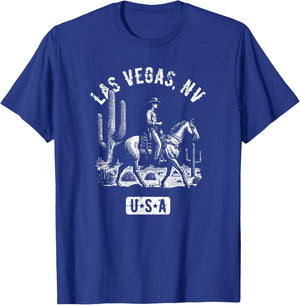Las Vegas Nevada USA Cowboy Horse Distressed Style Design T-Shirt - T-Shirt | Royal