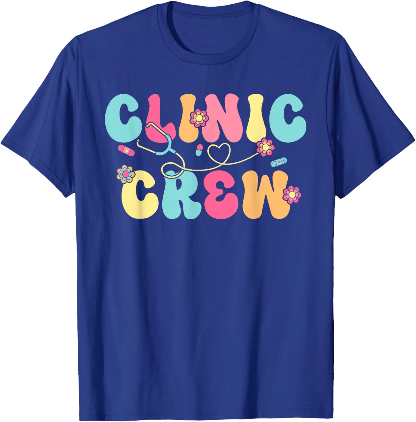 Clinic Crew For School Nurse Groovy (On Back) T-Shirt - T-Shirt | Royal