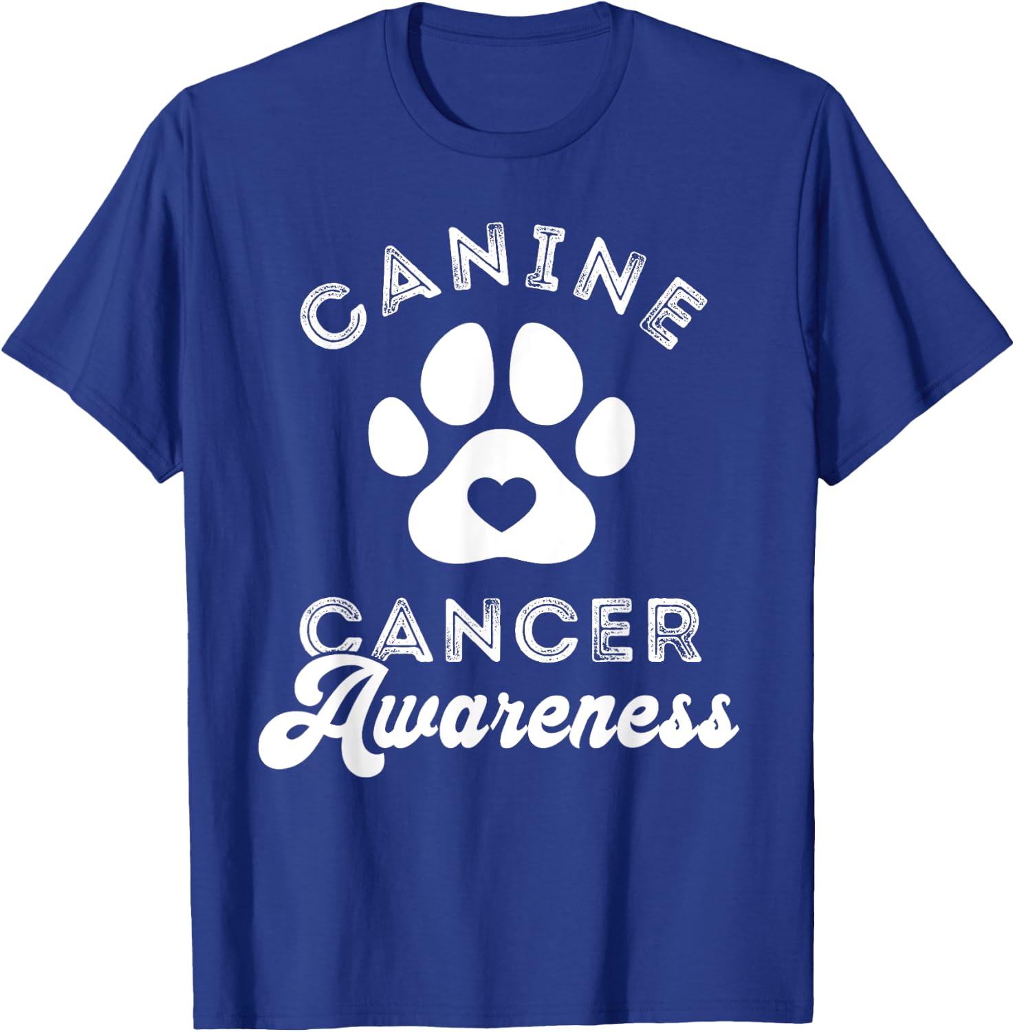 Canine Cancer Awareness Pet Awareness Heart Paw Print T-Shirt - T-Shirt | Royal
