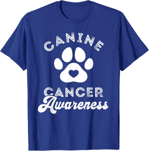 Canine Cancer Awareness Pet Awareness Heart Paw Print T-Shirt - T-Shirt | Royal