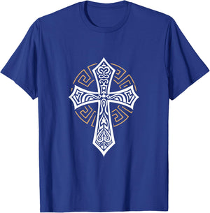 Tribal Cross Crucifix Religous Christian Catholic T-Shirt - T-Shirt | Royal
