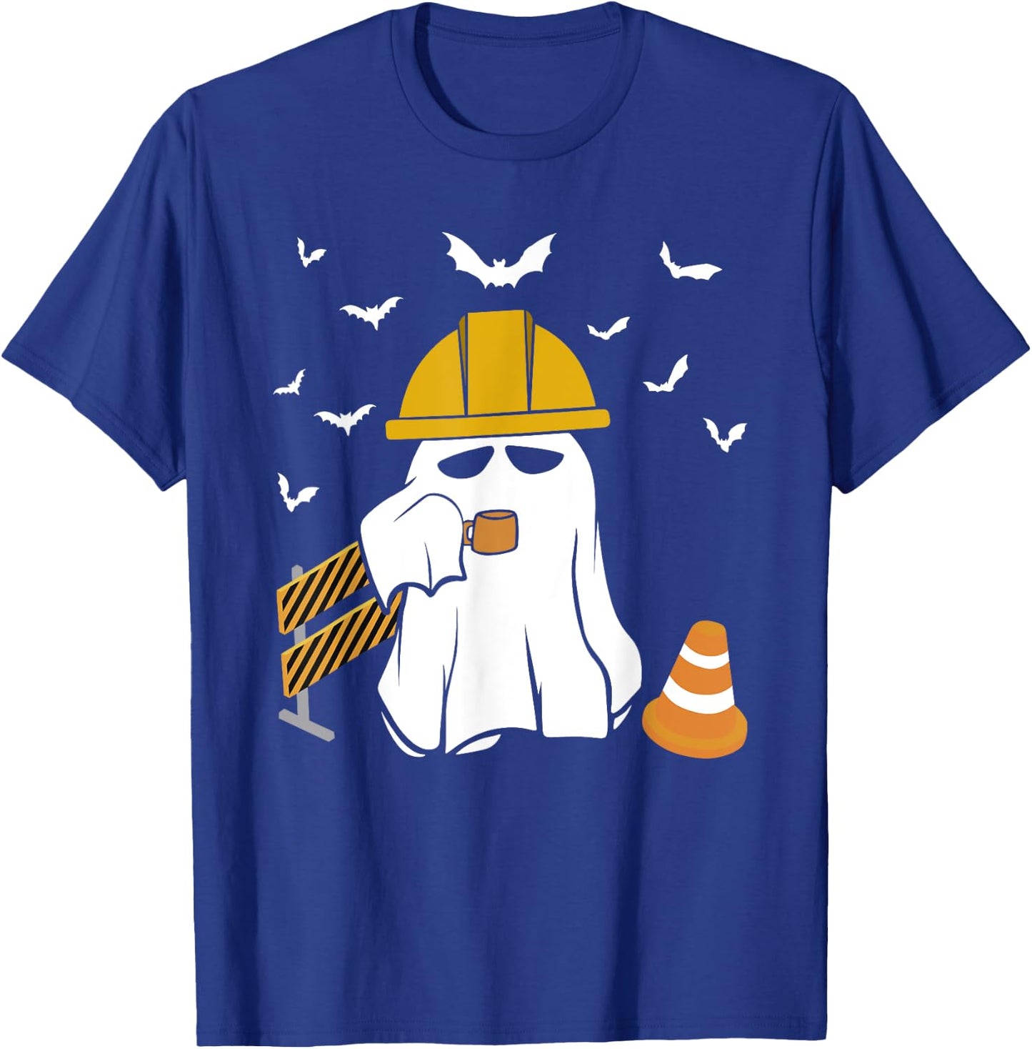 Funny Ghost Drink Coffee Halloween Construction Worker T-Shirt - T-Shirt | Royal