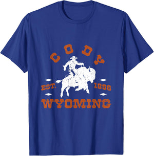 Vintage Retro Wyoming Cody Cowboy Riding Bison T-Shirt - T-Shirt | Royal