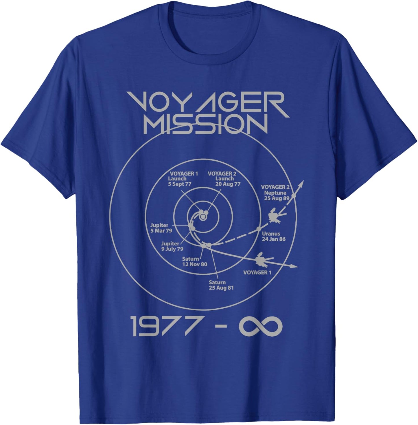 Space Voyager 1 2 Probes Outer Space Exploration Trajectory T-Shirt - T-Shirt | Royal