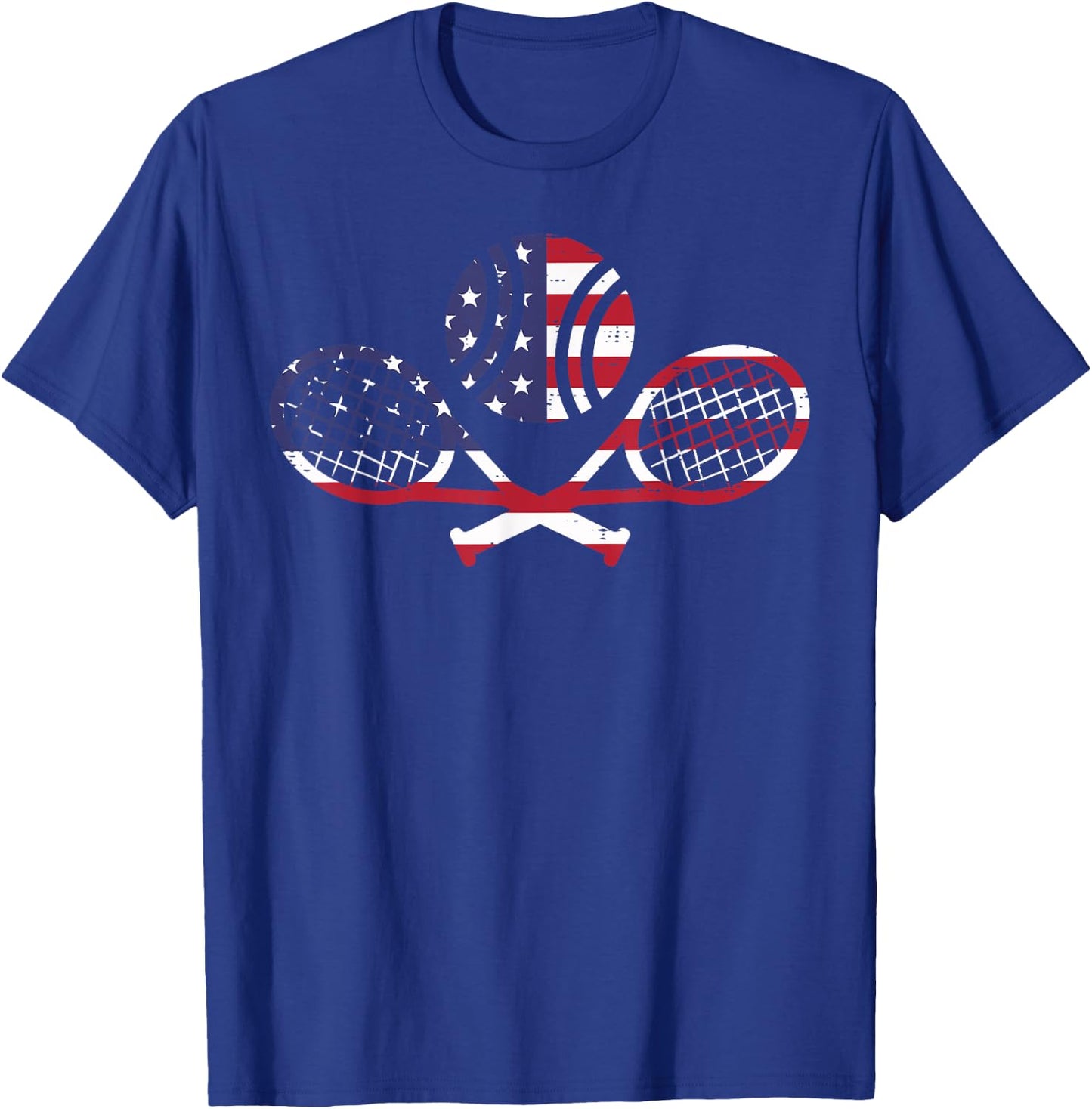 US Flag Tennis Ball Racket Vintage Patriotic Men Women Kids T-Shirt - T-Shirt | Royal