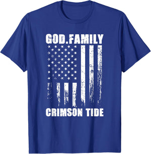 God. Family. Crimson Tide. Vintage USA Flag T-Shirt - T-Shirt | Royal
