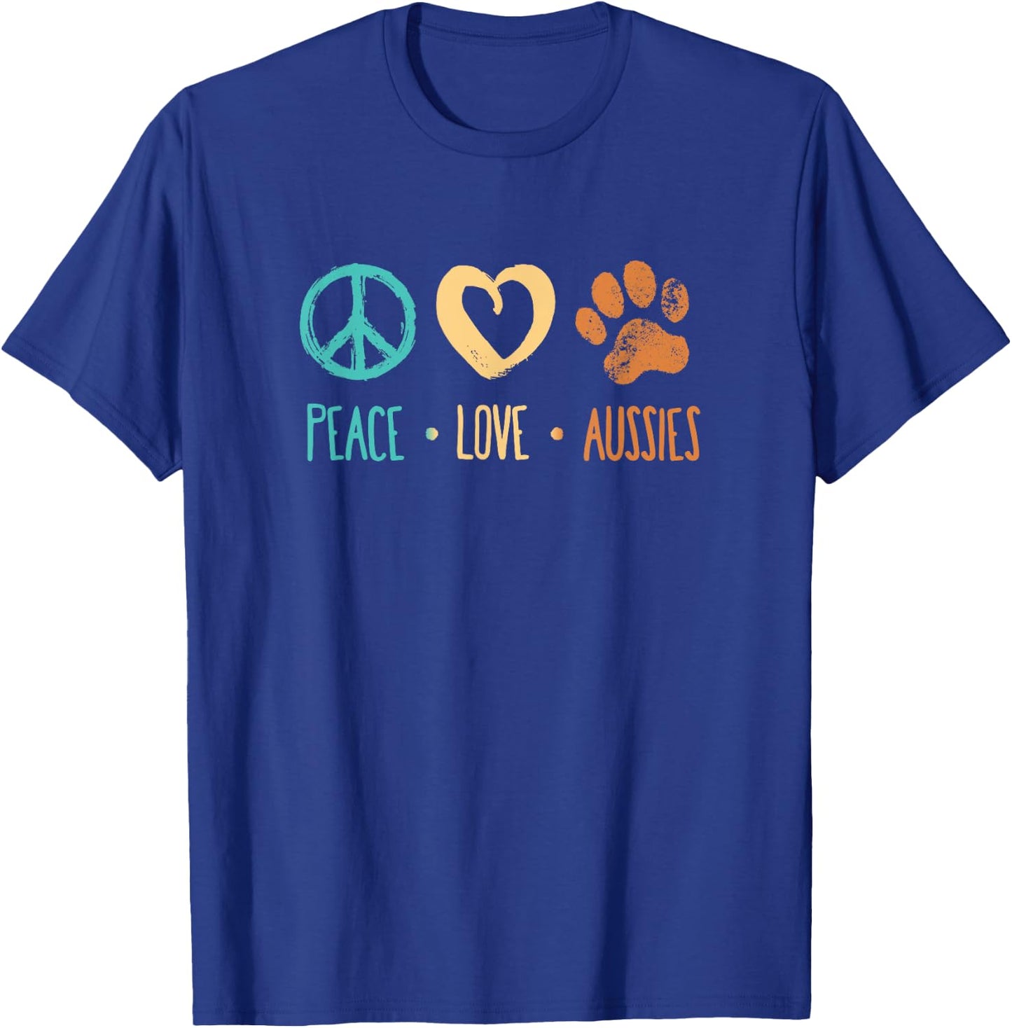Peace Love Aussies Paw Print Retro Dog Lover T-Shirt - T-Shirt | Royal