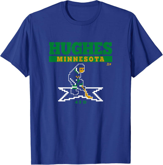Quinn Hughes - Retro Hockey - Minnesota Hockey T-Shirt - T-Shirt | Royal