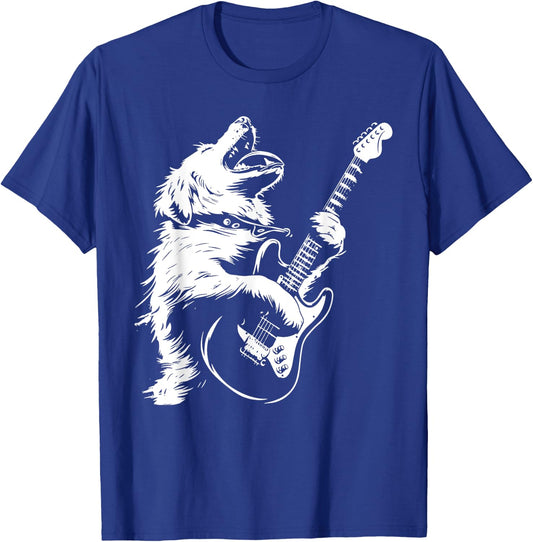 Dog Guitarist Guitar - Great Pyrenees Dad Mom Men Women T-Shirt - T-Shirt | Royal
