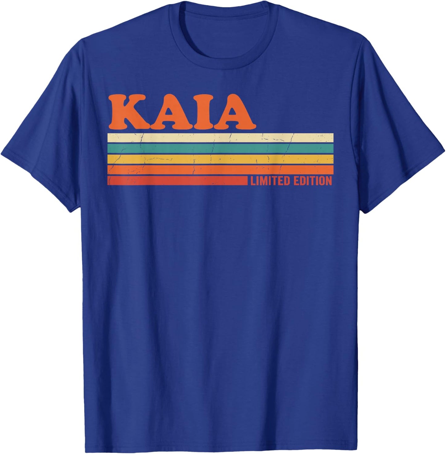 KAIA Retro Personalized First Name Vintage Stripes T-Shirt - T-Shirt | Royal