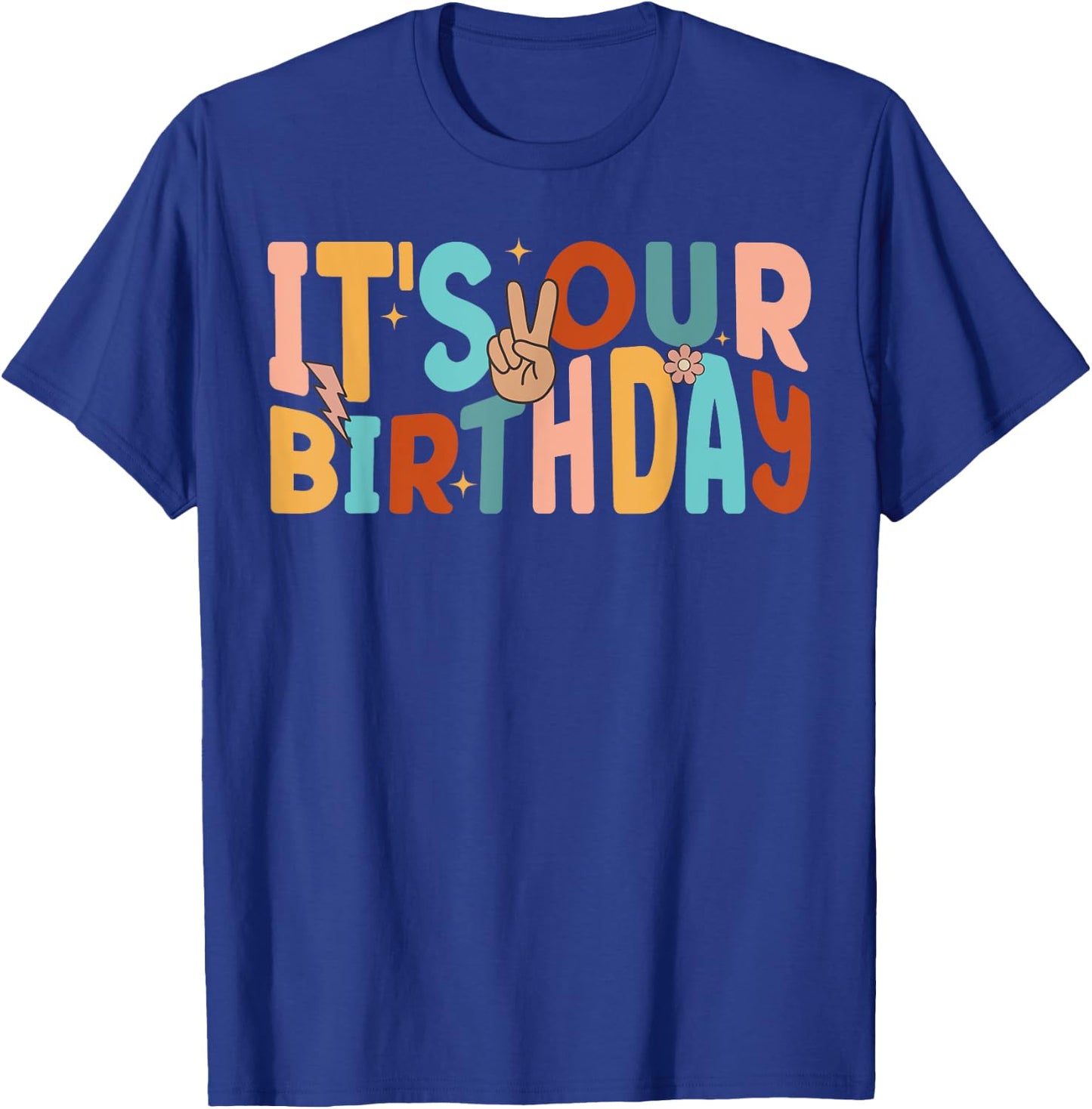 It's Our Birthday Twins Matching Girl's Women's Groovy Retro T-Shirt - T-Shirt | Royal