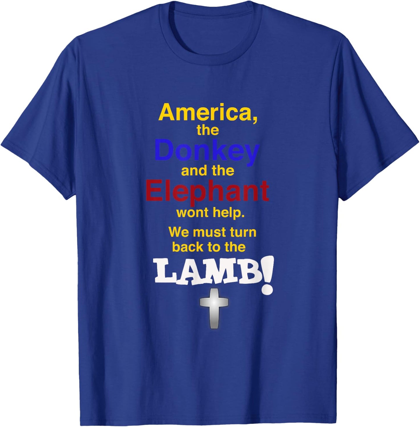Elephant (Republican) and Donkey (Democrat) Lamb (Christian) T-Shirt - T-Shirt | Royal