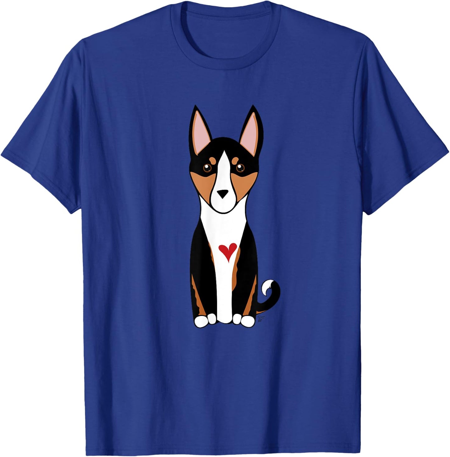Tricolor Basenji Dog - Hound Breed - with a red heart T-Shirt - T-Shirt | Royal