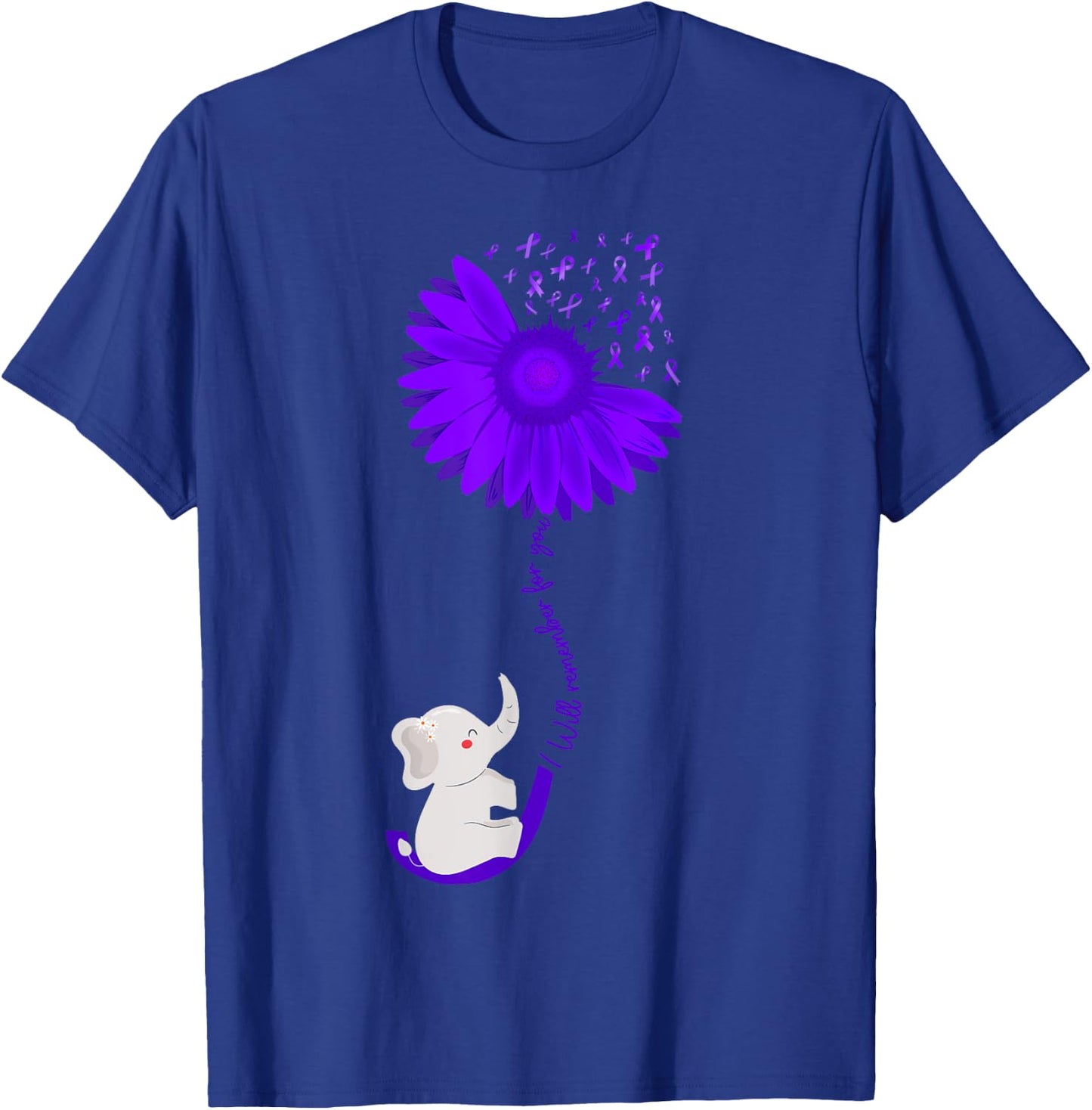 Elephant I Will Remember For You purple Sunflower Alzheimer T-Shirt - T-Shirt | Royal