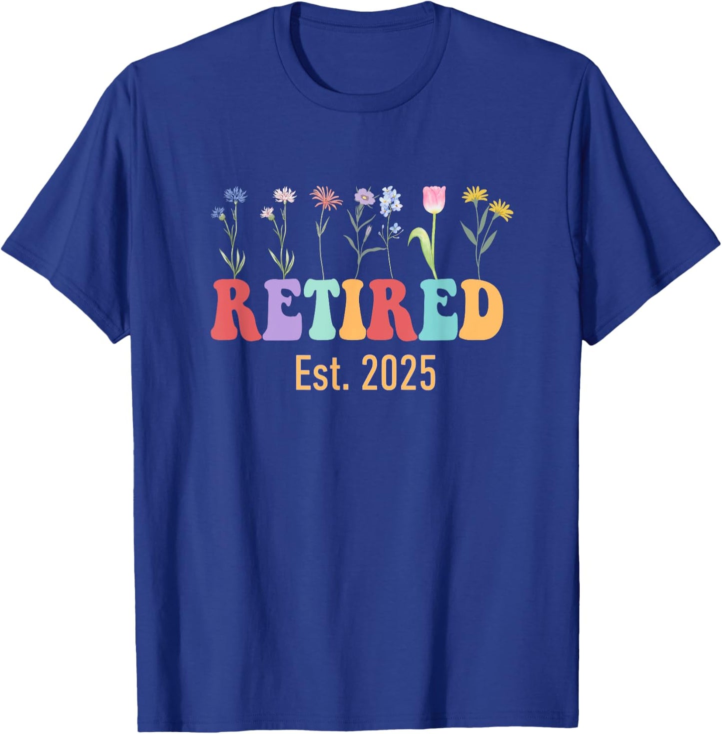 Retired Est 2025 Groovy Retired Teacher Funny Retirement T-Shirt - T-Shirt | Royal