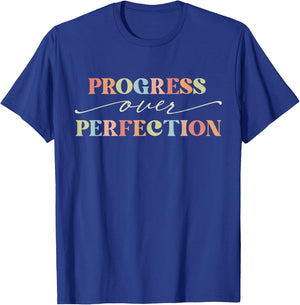 Motivational Progress Over Perfection Teacher Back to School Men Women Girls Kids T-Shirt - T-Shirt | Royal