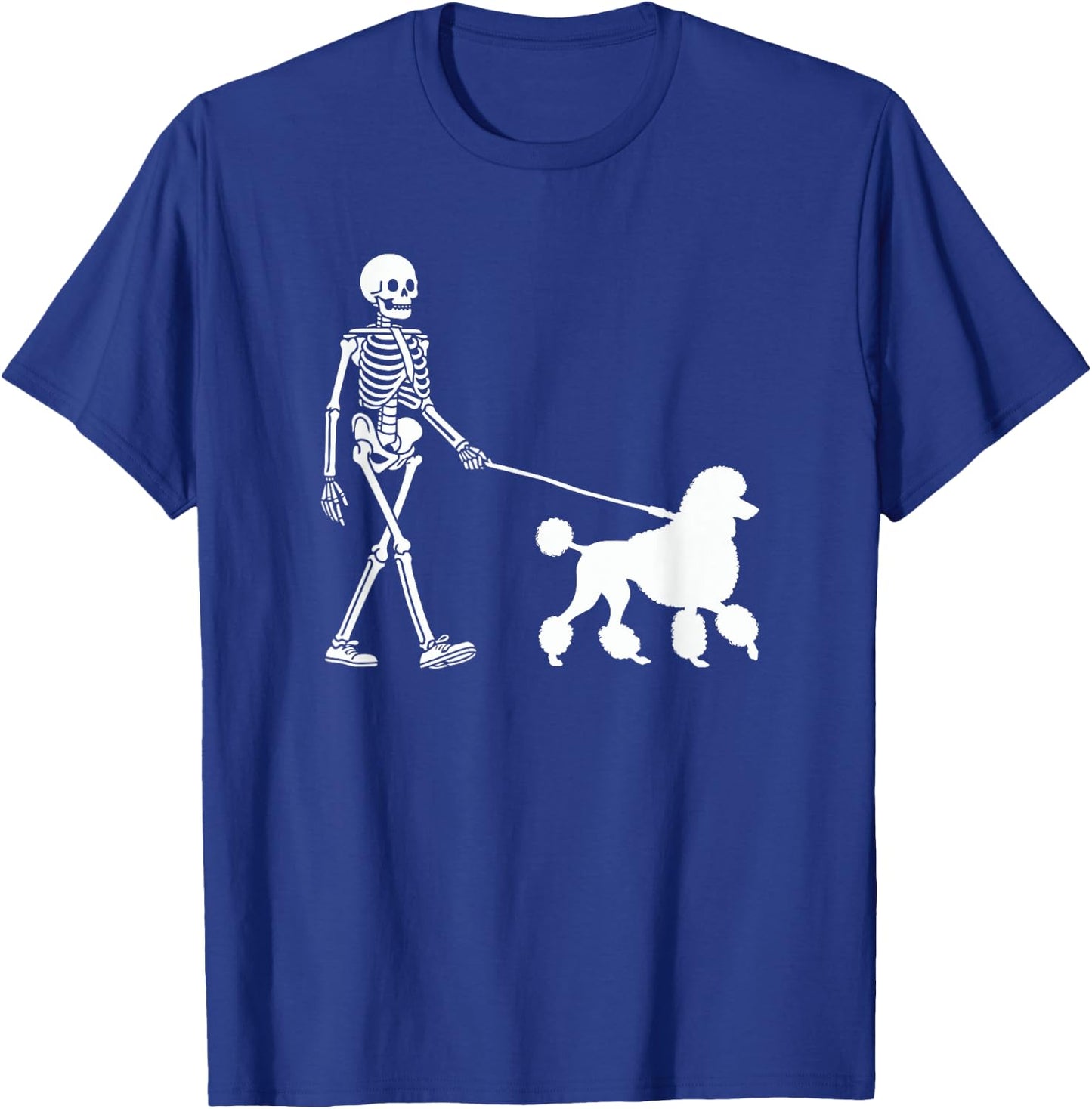 Skeleton Walking a Dog Poodle Halloween Outfit Men Women Kids T-Shirt - T-Shirt | Royal