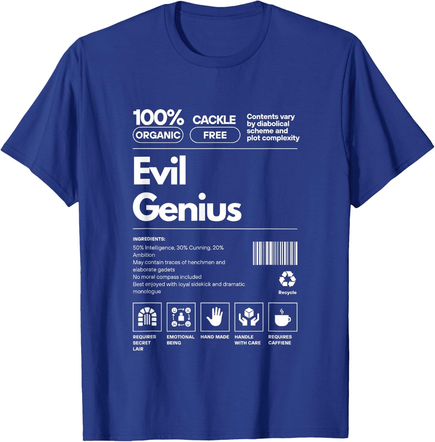Evil Genius Personality Nutrition Facts Sarcastic T-Shirt - T-Shirt | Royal