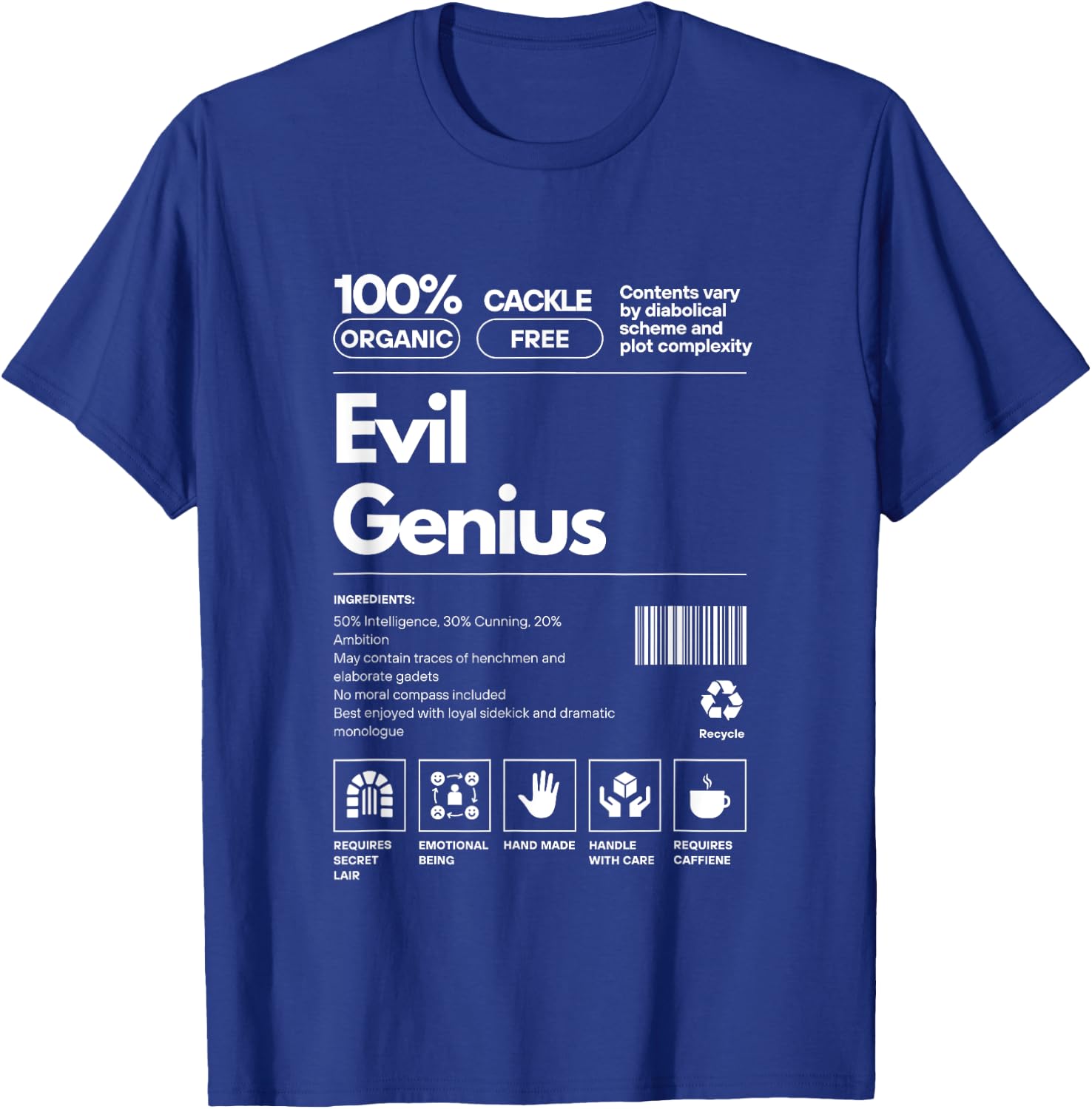 Evil Genius Personality Nutrition Facts Sarcastic T-Shirt - T-Shirt | Royal