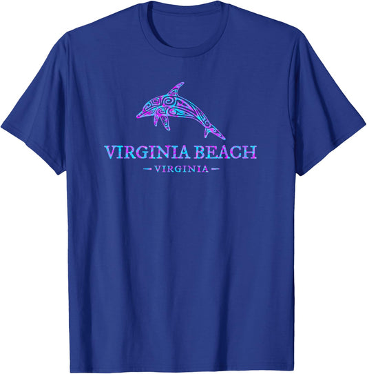 Virginia Beach Virginia Colorful Dolphin Vacation Souvenir Women Kids T-Shirt - T-Shirt | Royal