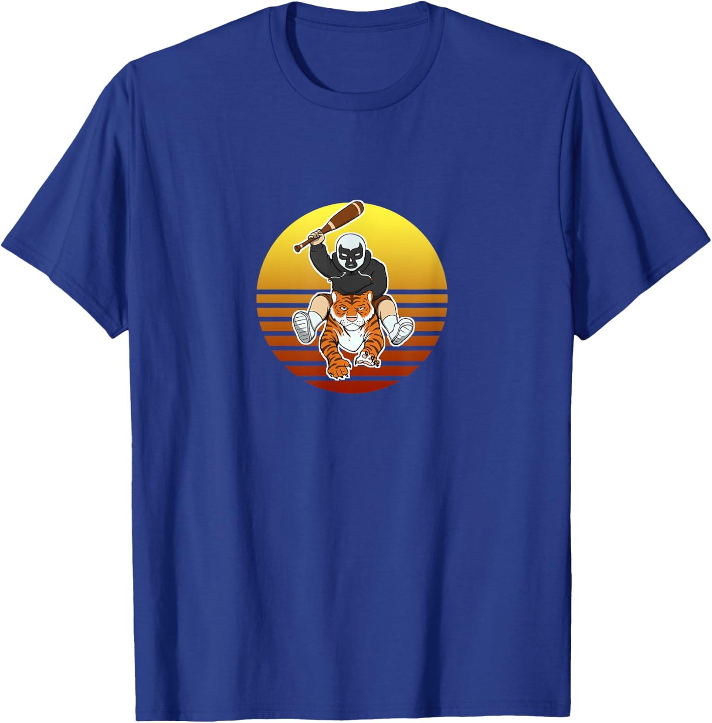 Man Riding Tiger Retro Sun Mask Bat Chodmunch Logo Merch T-Shirt - T-Shirt | Royal