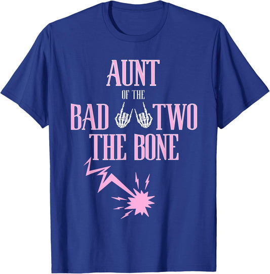 Aunt of the Bad Two The Bone Rock-and-Roll 2nd Birthday T-Shirt - T-Shirt | Royal