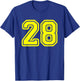 Number 28 Yellow Sports Team Varsity Number 28 T-Shirt - T-Shirt | Royal