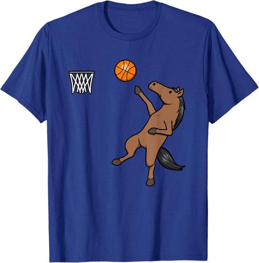 Horse Playing Basketball Ball Sports Hobby T-Shirt - T-Shirt | Royal