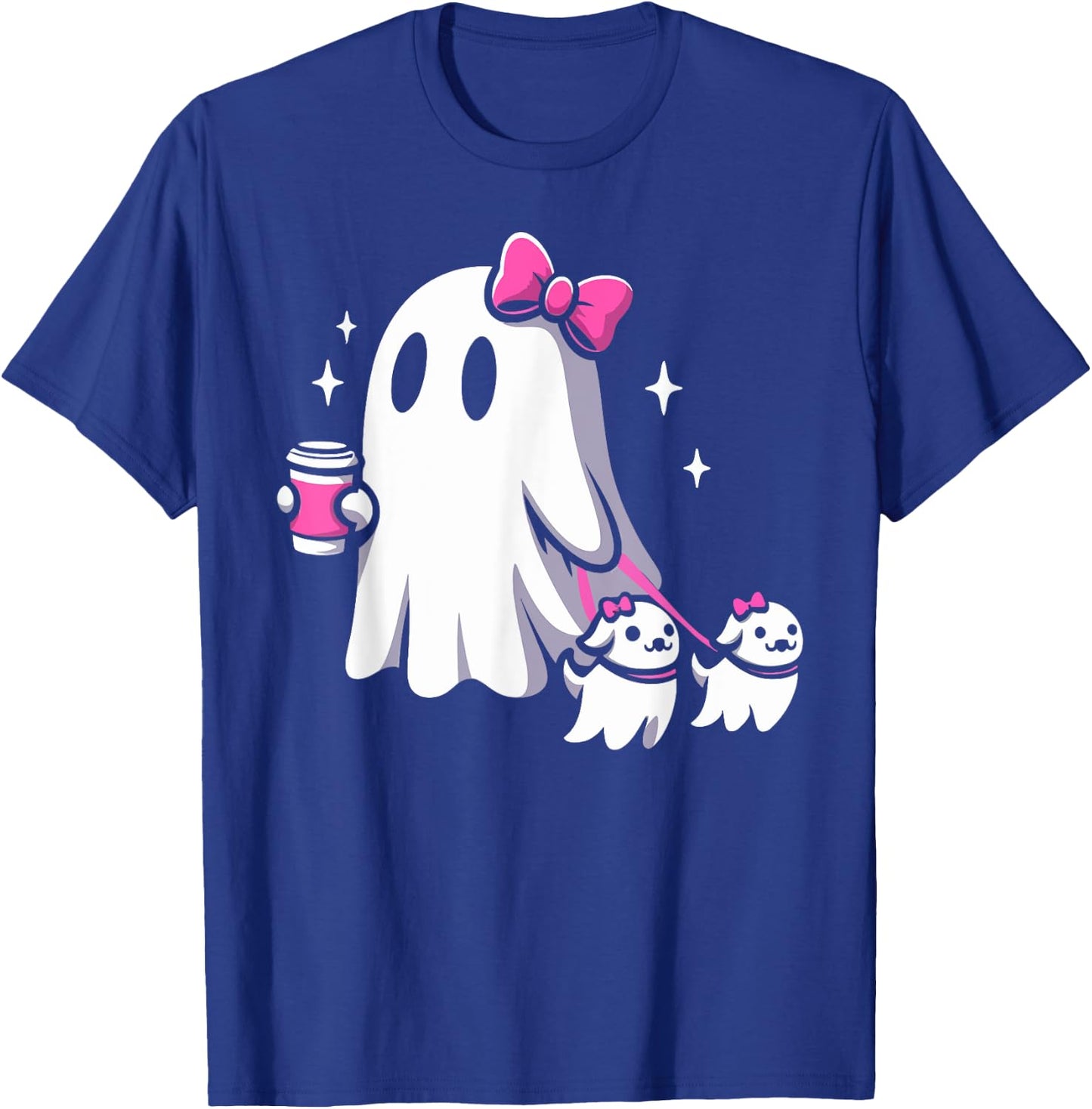Halloween Cute Ghost Walking Dog Spooky Pink Coquette Ghost Men Women Girls Kids T-Shirt - T-Shirt | Royal