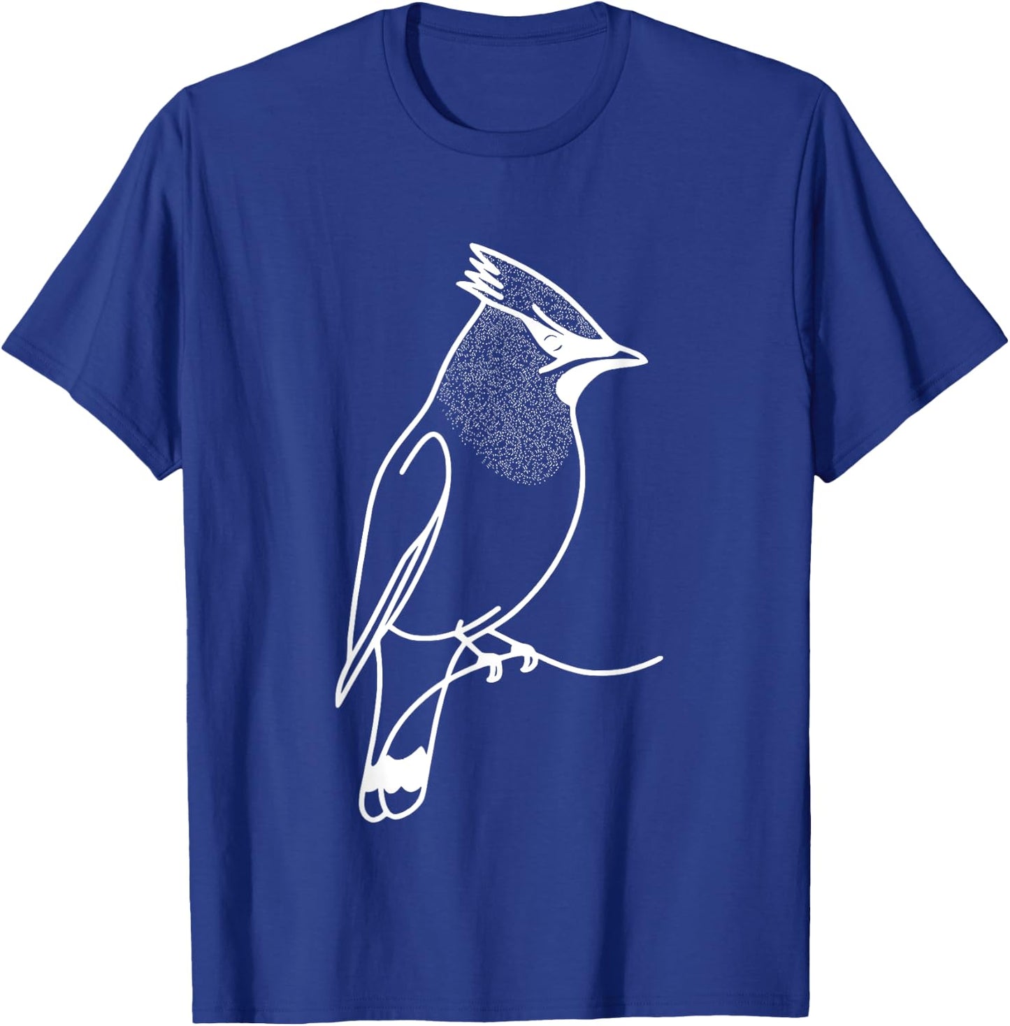 Line Art Bird & Ornithologist Cedar Waxwing T-Shirt - T-Shirt | Royal