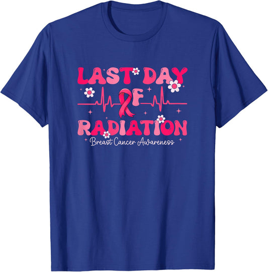 Last Day Of Radiation Heartbeat Breast Cancer Awareness T-Shirt - T-Shirt | Royal