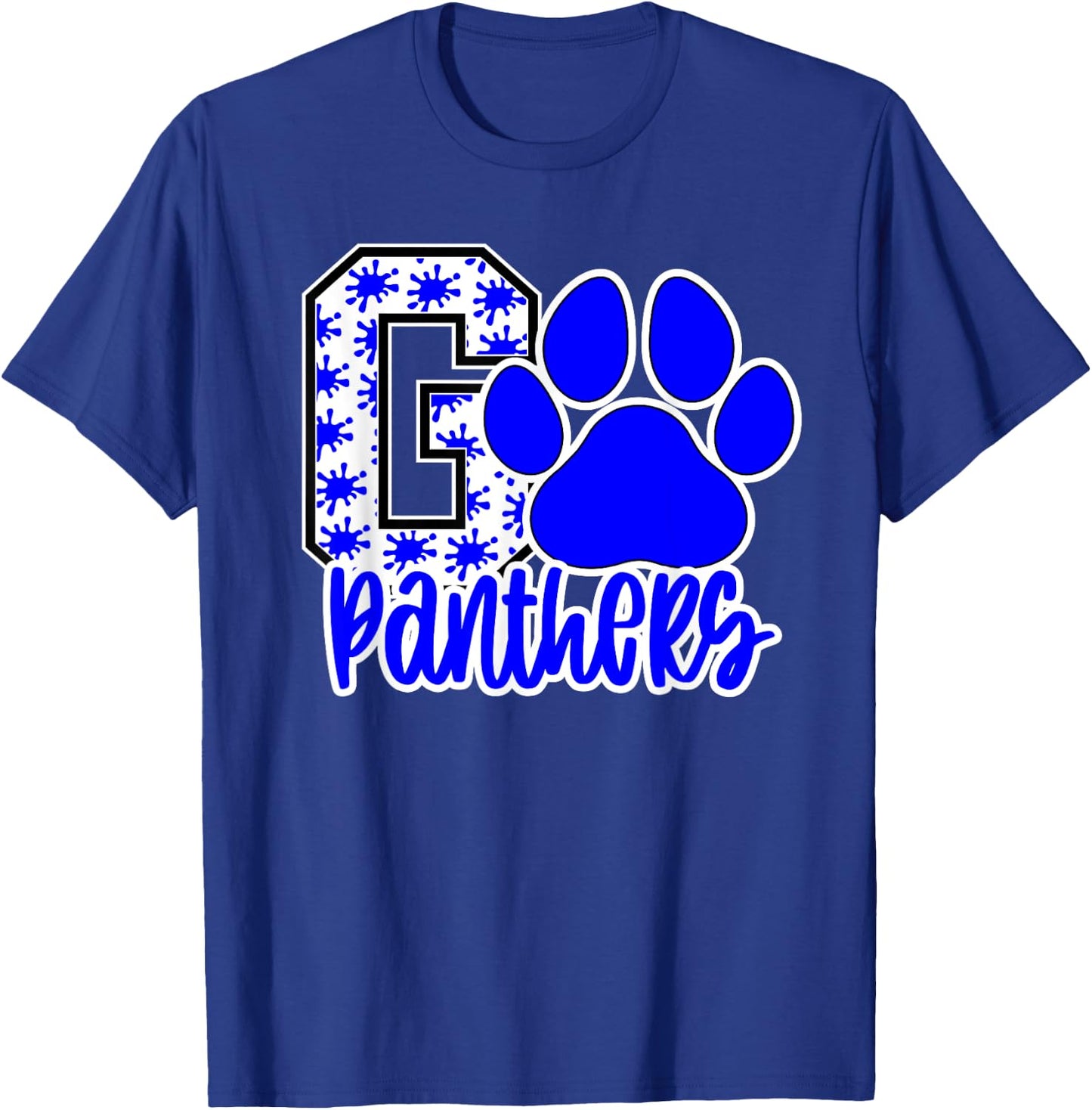 Go Panthers Splatter Blue White Panther Pride School Spirit T-Shirt - T-Shirt | Royal